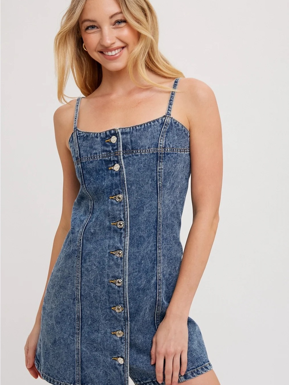 Bluivy Blue Denim Button-Front Mini Dress